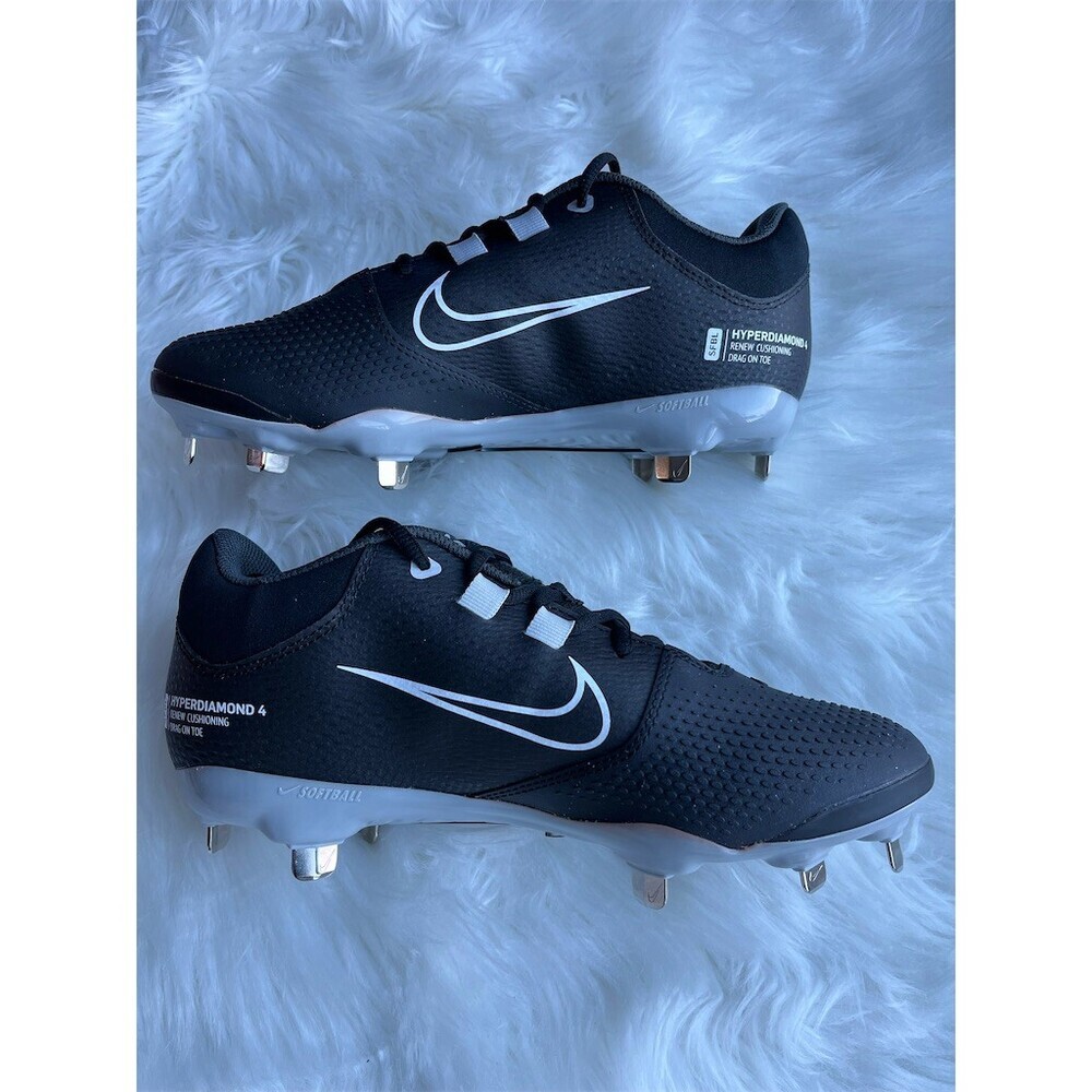 🆕 Nike Hyperdiamond 4 Pro Women's Softball Metal Cleats Black/White Size 8.5